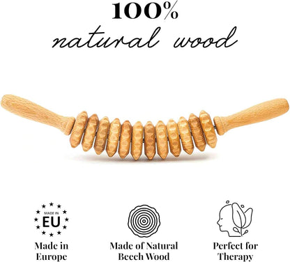 tuuli Wooden Massage Roller for Waist and Thigh, Multi-Functional Body Roller for Cellulite Reduction and Muscle Tension, Natural Massager for Women and Men (Curved)