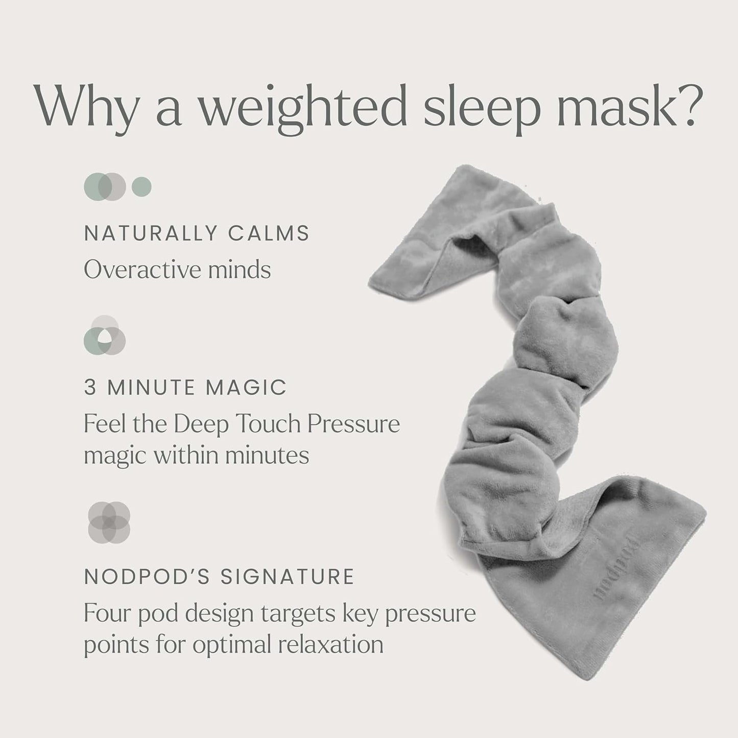 Nodpod Mineralized Silk Gentle Pressure Sleep Mask - Strap-Free, Light-Blocking Design for Sleep, Travel & Relaxation - Weighted Eye Pillow, Machine Washable (Willow)