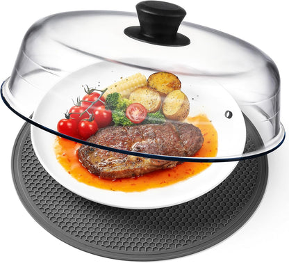 2 in 1, Glass Microwave Splatter Cover for Food & Microwave Place Mat