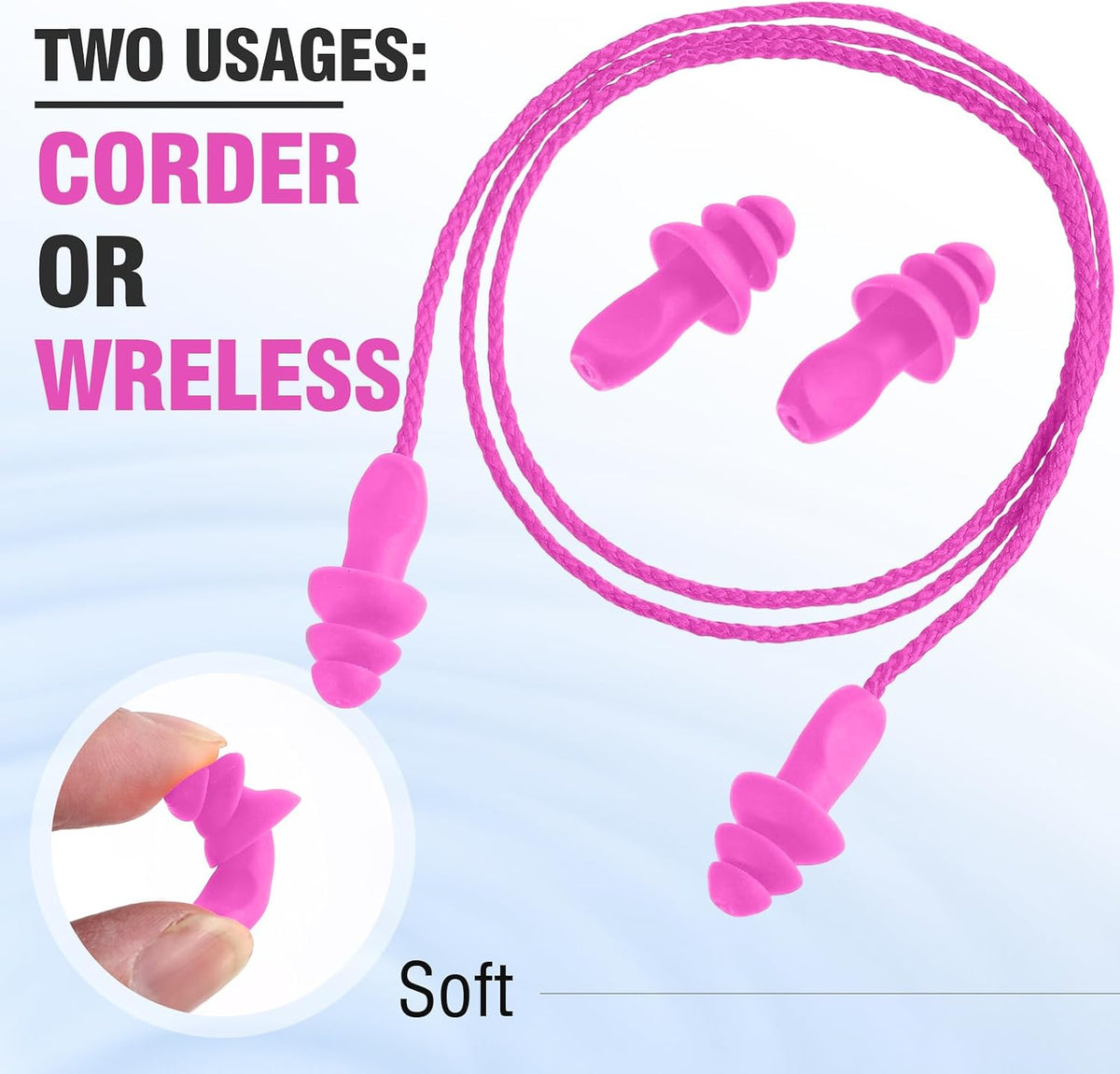 Tondiamo 200 Pairs Ear Plug Bulk with Cord Reusable Silicone, Fresh