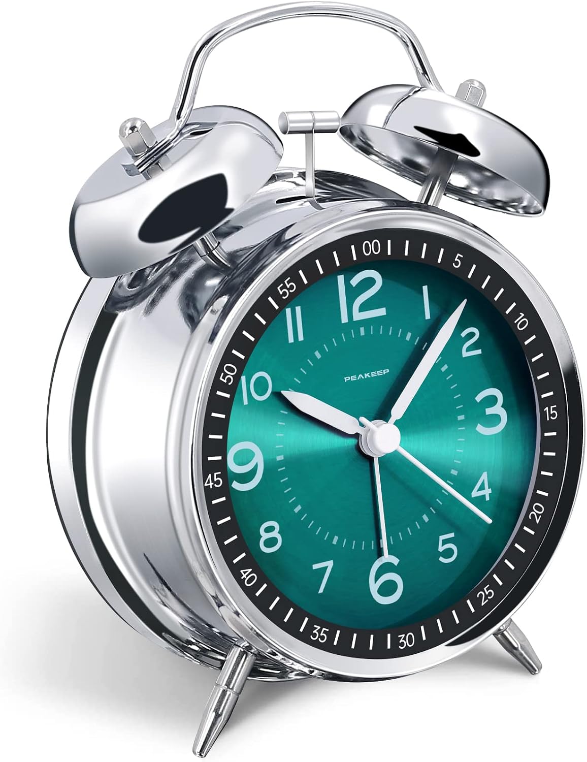 Peakeep Loud Alarm Clock for Heavy Sleepers Adults, Metal 4.5 Inches | Twin Bell Battery Operated Analog Alarm Clocks for Bedrooms Kids' Room Decoration (Jewel Blue)