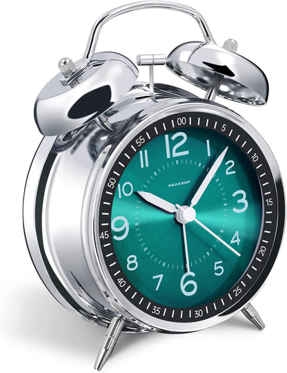 Peakeep Loud Alarm Clock for Heavy Sleepers Adults, Metal 4.5 Inches | Twin Bell Battery Operated Analog Alarm Clocks for Bedrooms Kids' Room Decoration (Jewel Blue)
