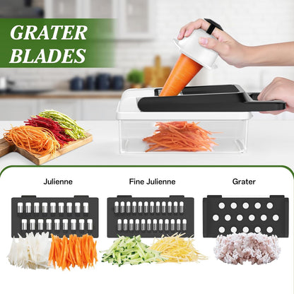 HomeHacks Vegetable Chopper Vegetable Cutter, 12 in 1 Kitchen Gadget, Dicer, Slicer, Onion Cutter, Salad, Cheese Grater & Egg Separator - Multi-Functional Veggie Chopper Lid with Handle (Green)