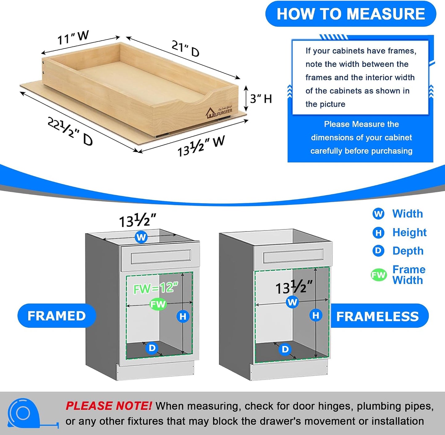 WelFurGeer Premium Birchwood Pull-Out Cabinet Drawers, 26" W x 21" D Pull Out Cabinet Organizer, Heavy-Duty Cabinet Organizer with Easy Installation, Space-Saving Pullout Drawer for Home & Kitchen