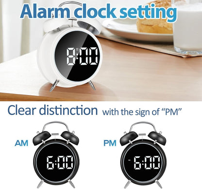 Loud Alarm Clock for Heavy Sleepers Adults, Teens,Kids,Retro Metal Twin Bell 4 Inch,Large Big Numbers Display with Backlight, Small Bedside Digital Clock for Bedrooms (Silvery)