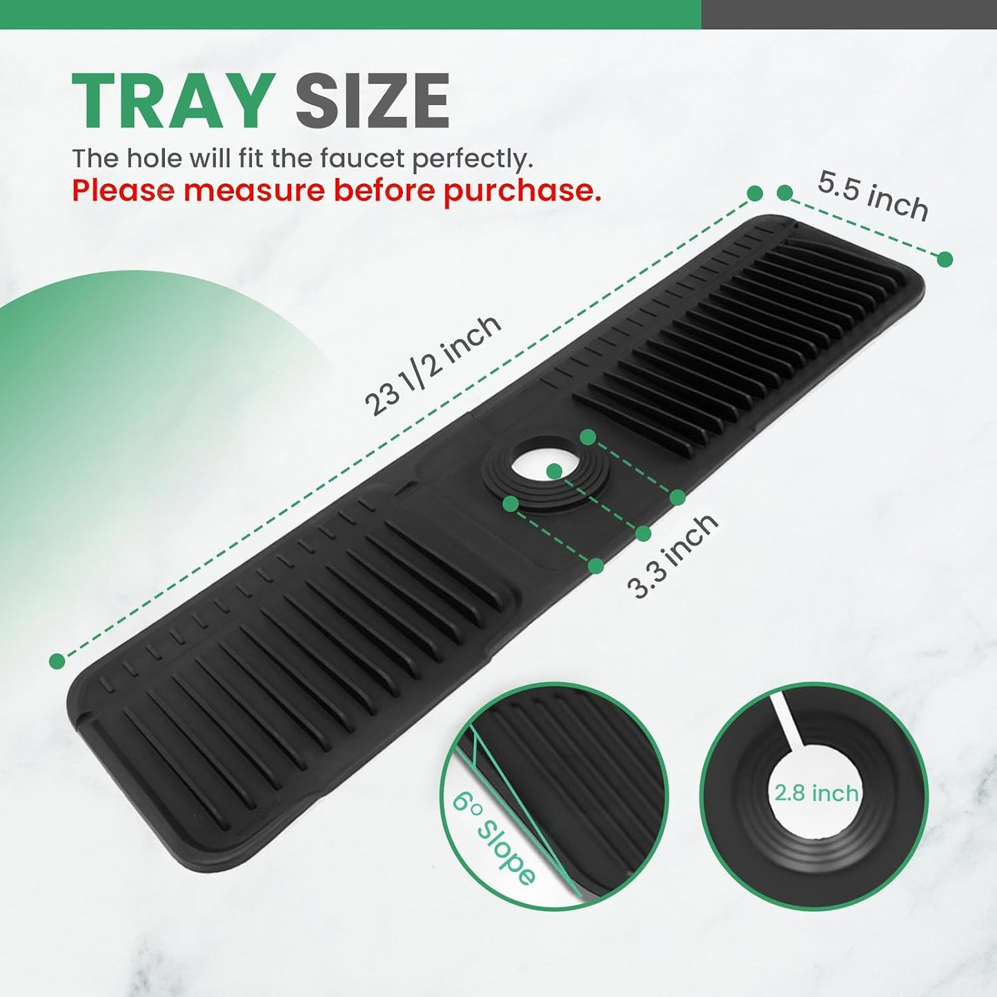No More Wet Counters - Kitchen Sink Faucet Mat, 24” Silicone, Black