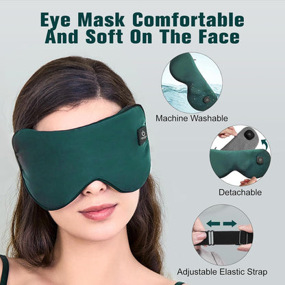 Heated Eye Mask, Rechargeable Detachable Washable Faux Silk Electric Cordless Dry Eyes Warmer Compress Graphene Sleep Mask Travel Gifts for Men Women, 3 Heat Levels & Auto-Off, Black