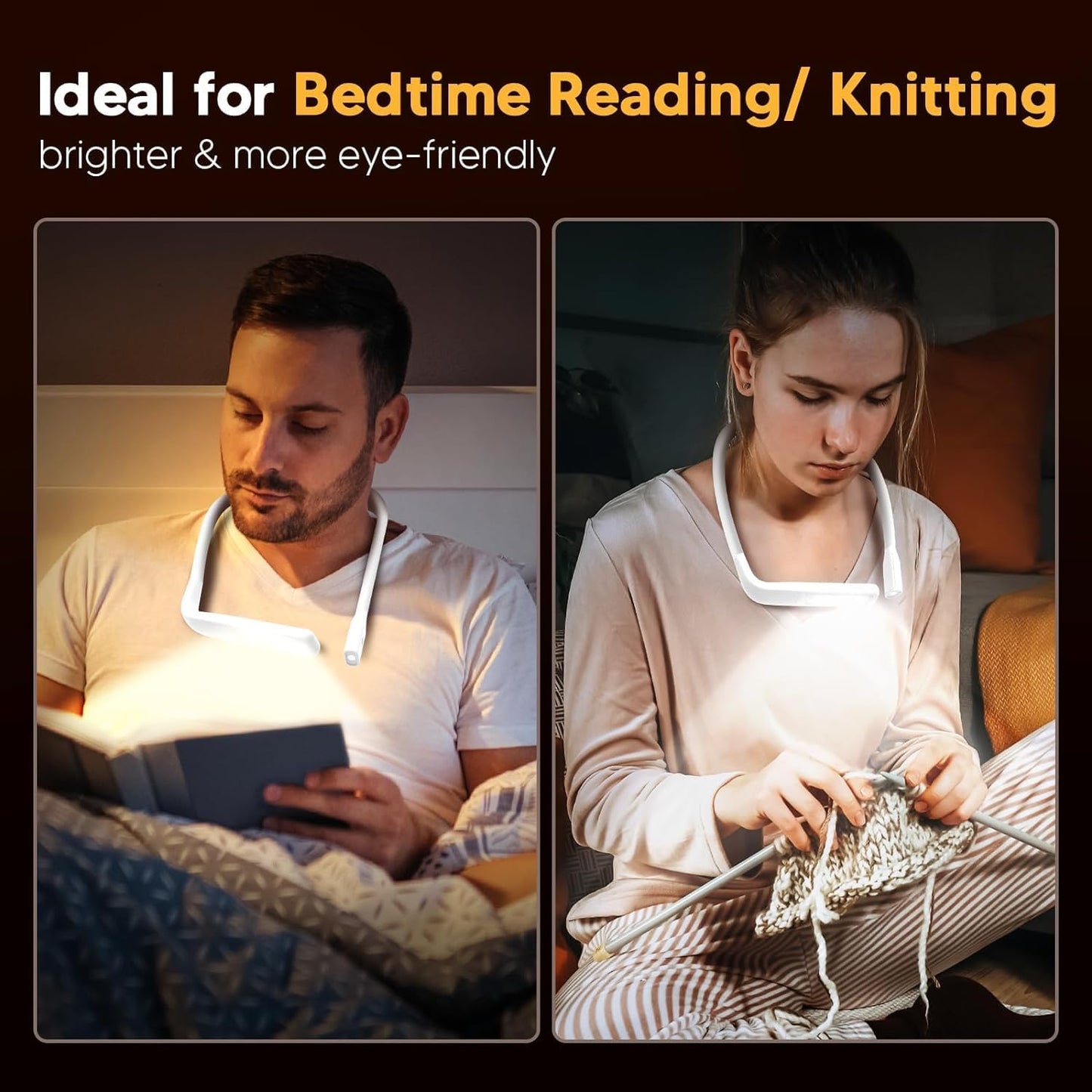 Neck Reading Light Book Lovers Gifts, Rechargeable 80Hrs Eye-friendly 3 Colors & Stepless Dimming Book Light for Reading, Christmas Stocking Stuffers for Men Women Camping Knitting Crochet Accessories