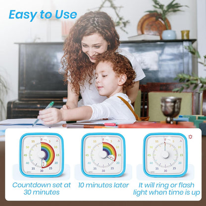 Yunbaoit Rainbow Visual Timer for Kids, 60-min Countdown Timer, Blue | Protective Case, No Ticking, Mute and Ringing Alarm Available, Time Management Tool, Low Power Reminder, for Study,Game,Work