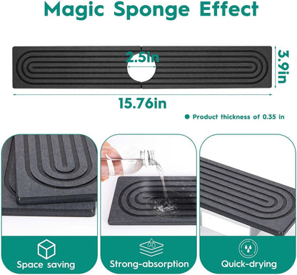 24 Inch Inch Stone Faucet Mat for Kitchen Sink, Dark Grey | Sink Splash Guard, Water Absorbing Stone Tray, Super Absorbent, Diatomite Drain Protector，for Kitchen Bathroom Counter