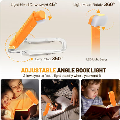 Book Reading Light Rechargeable Clip on Book Lamp with 3 Color Temperatures | 5-Level Dimmable Brightness, 3 Color Temperatures, 360° Rotatable USB Eye Caring