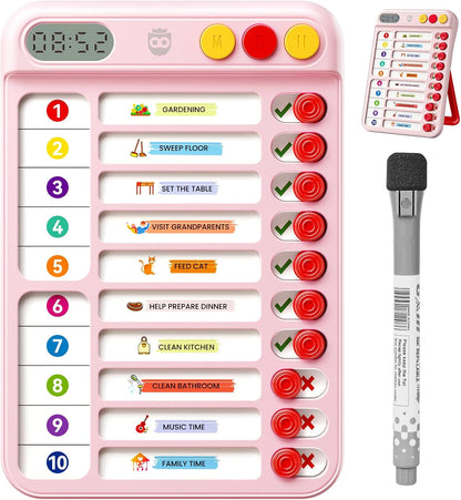 Chore Chart for Kids with Timer, 21 PCS Checklist Magnetic Schedule Board, ADHD Tools with 99-Min Countup/Down Visual Timer, Bedtime/Morning/Daily Routine Chart Dry Erase to Do List with Slider(White)