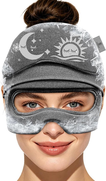 Migraine Relief Cap with Flip-up Eye Mask for Headache & Stress Relief | Headache Relief Hat for Hangover, Tension-Cold Compress Head Wrap