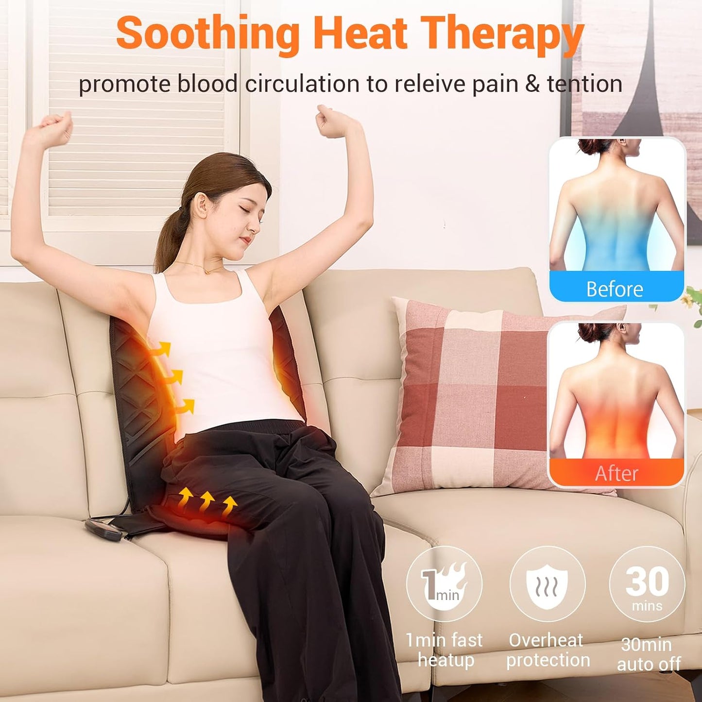 CARSHION 10 Vibrating Massage Nodes Back Massager Chair Pad for Pain Relief | Home Office Use