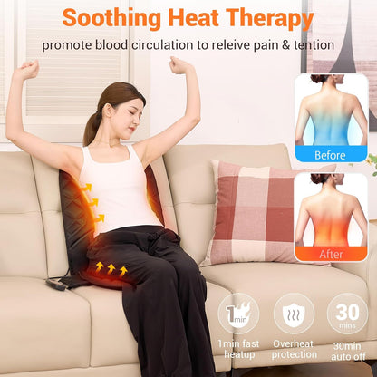 CARSHION 10 Vibrating Massage Nodes Back Massager Chair Pad for Pain Relief