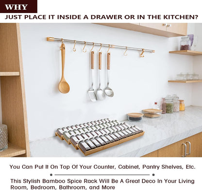 Bamboo Spice Rack Drawer Organizer - 8 Pieces Set- 7" Wide Per Piece - Combine Pieces Into 14" Wide Rack (7" or 14")