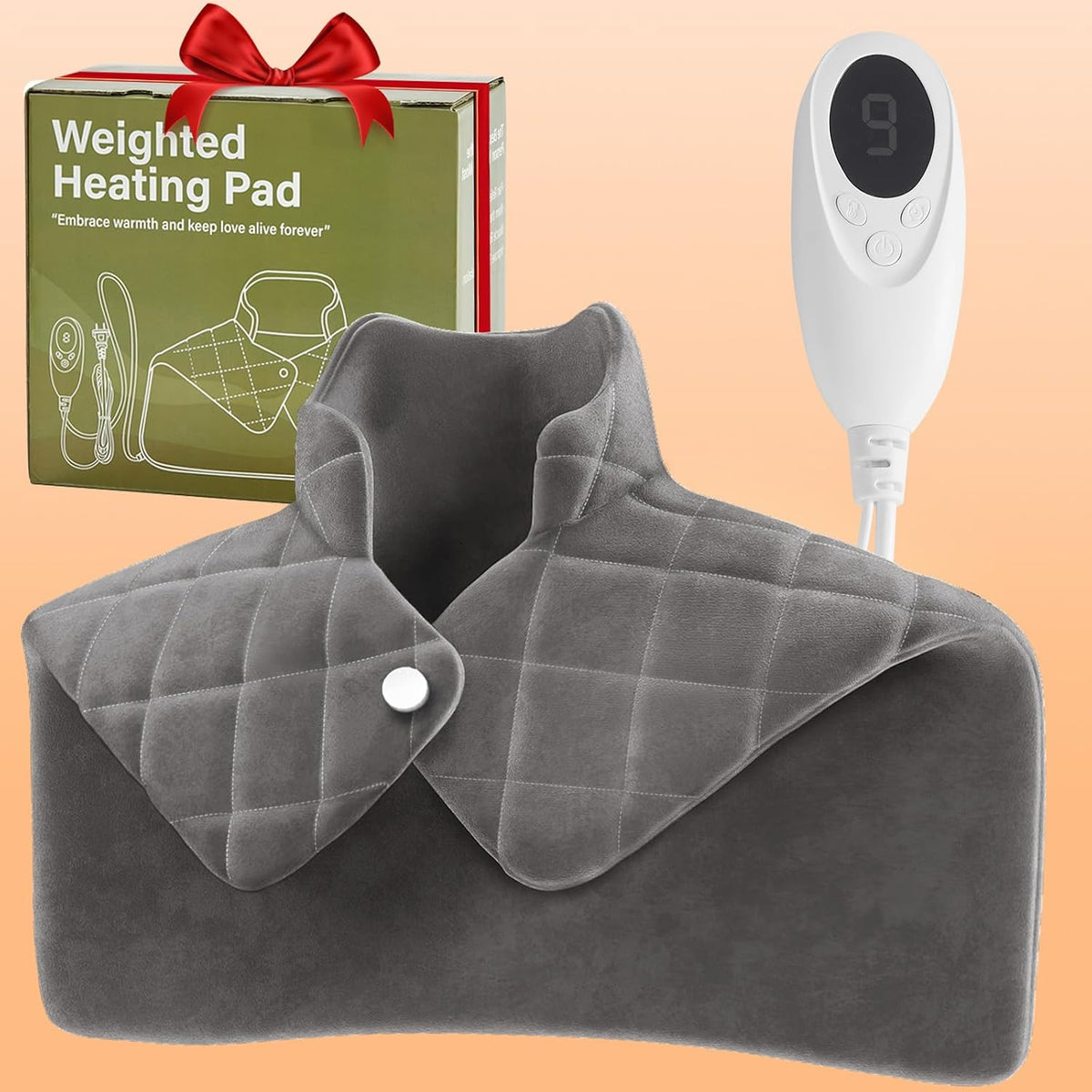 Shoulder Heating Pad for Neck and Shoulders and Back, Fathers Gifts for Men Husband, Birthday Gifts for Women Men Her, Weighted Heating Pad for Neck with 9 Heat Options 4 Auto-Off Timer, Grey