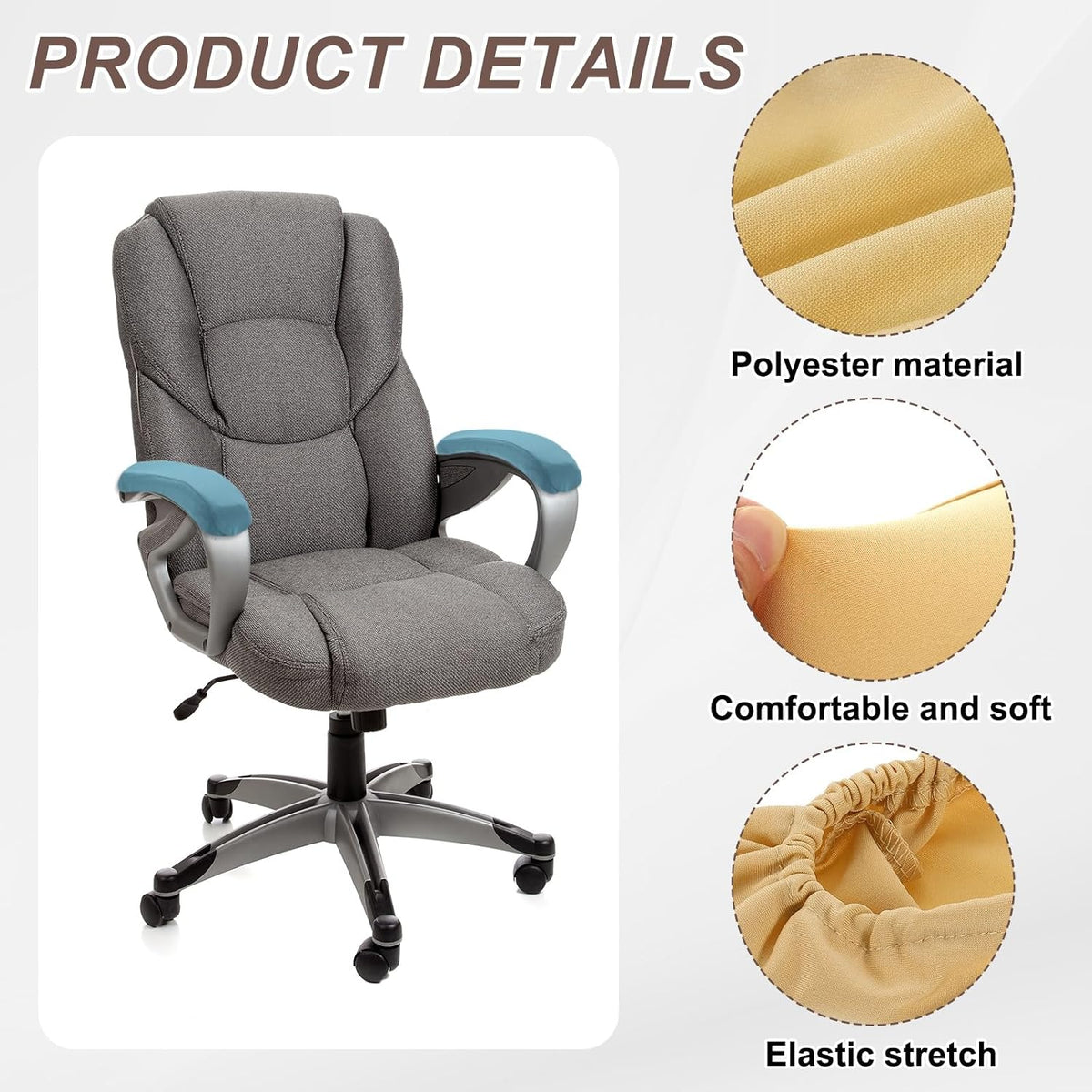 uxcell Chair Armrest Slipcovers Covers, 32 x 8cm Polyester Removable Seat Hand Rest Protector for Office Chairs Desk Chair(Dark Gray)