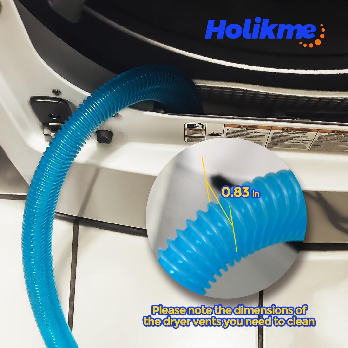 Holikme Dryer Vent Cleaner Kit, Vacuum Hose Attachment, 2-Piece, Black | Adjustable Cable Tie for Easy Attachment, Flexible Lint Brush Removes Lint from Dryer Lint Screens and Tight Spaces