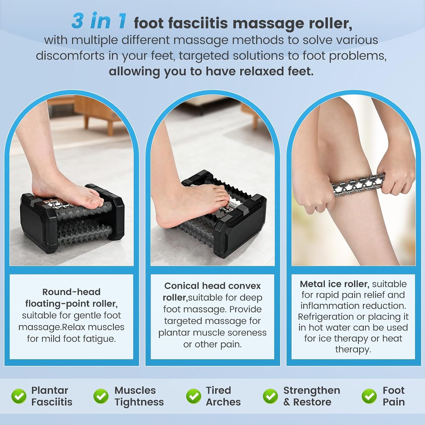 Plantar Fasciitis Relief Massager with Ice Roller, Foot Massager Use Cold Therapy & Reflexology Design for Circulation and Instant Neuropathy Pain Relief, Reduce Foot Swelling for Daily Foot Health
