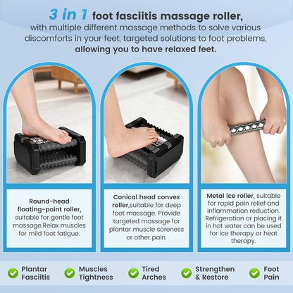 Plantar Fasciitis Relief Massager with Ice Roller, Foot Massager Use Cold Therapy & Reflexology Design for Circulation and Instant Neuropathy Pain Relief, Reduce Foot Swelling for Daily Foot Health