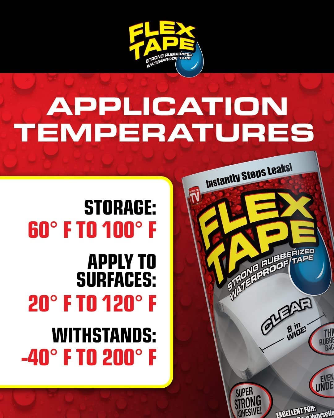 Flex Tape, Original Thick Flexible Rubberized Waterproof Tape - Seal and Patch Leaks, Works Underwater, Indoor Outdoor - Home RV Roof Plumbing and Pool Repairs, Clear, 4 in x 5 ft, Pack of 1