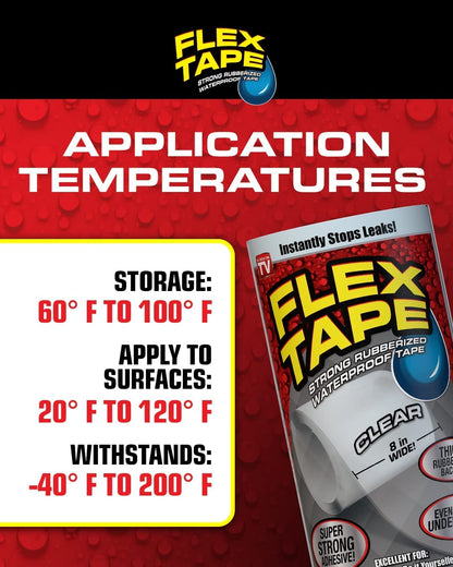 Flex Tape, Original Thick Flexible Rubberized Waterproof Tape - Seal and Patch Leaks, Works Underwater, Indoor Outdoor - Home RV Roof Plumbing and Pool Repairs, Clear, 4 in x 5 ft, Pack of 1