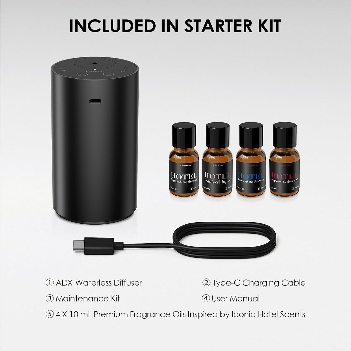 Airversa ADX Waterless Essential Oil Diffuser Starter Kit, Black