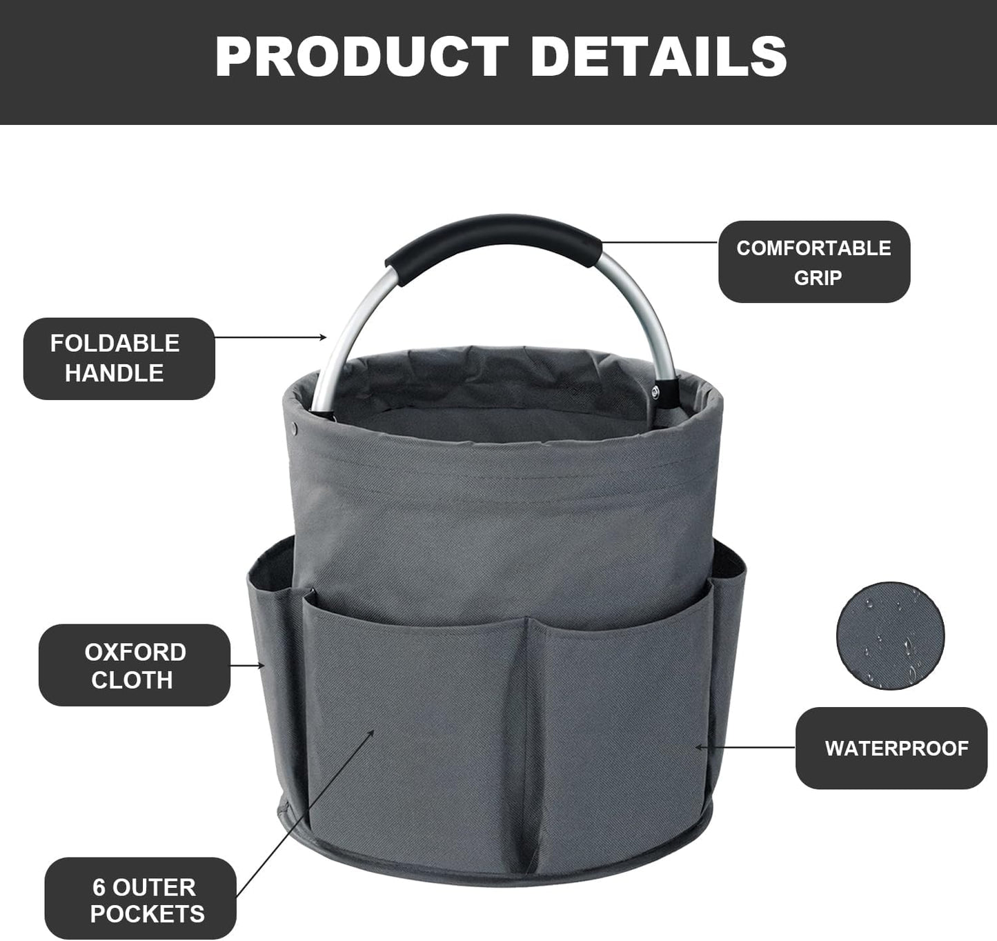 Cleaning Caddy with Handle, 17L Foldable Cleaning Supplies Organizer, Portable Storage Basket, Cleaning Supply Caddy, Multifunctional Cleaning Bucket Bag for Garden, Home, Kitchen (Black)
