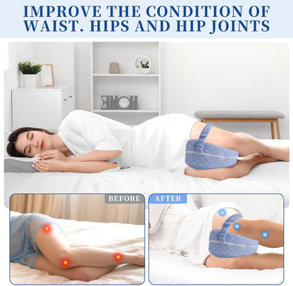 Knee Pillow for Side Sleepers - Sciatica, Hip & Back Pain Relief Pillow with Adjustable Strap, Memory Foam Leg Pillow for Side Sleeping, Spine Alignment Support for Pregnancy, Post-Surgery (Sky Blue)