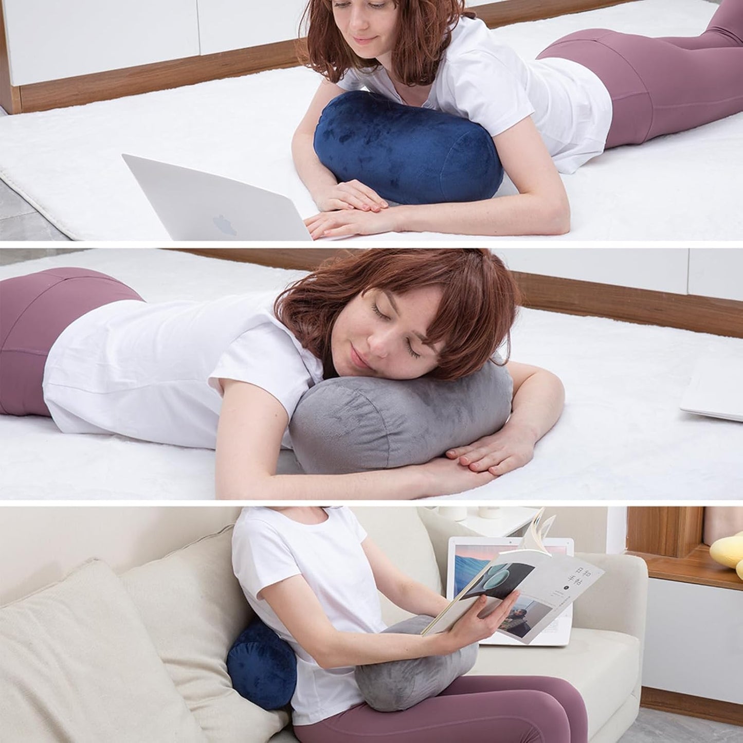 1 MIDDLE ONE Round Cylinder Bolster Pillow with Removable Cooling Cover, Tube Roll Cervical Pillow for Head, Neck, Back and Legs Support, 13"x 6", Grey