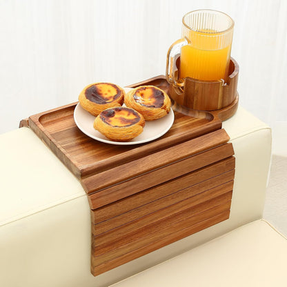 GHKINMAL Couch Cup Holder Tray, 3 in 1 Couch Arm Trays,Large Bamboo Chair Arm Rest Tray with 360° Cup Holder,Removable Anti-Slip Organizer for Snack Eating