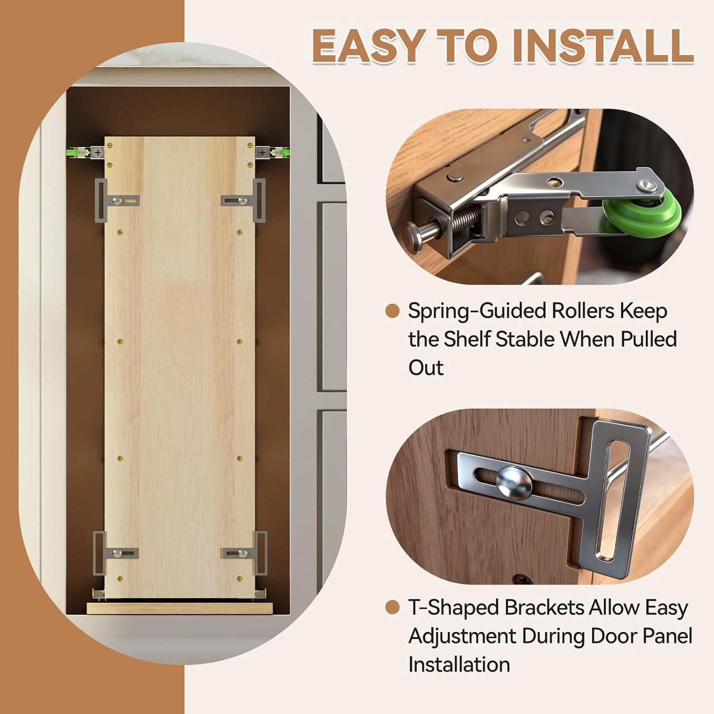 Pull Out Spice Rack Organizer for Cabinet (5" W x 22.3" D x 25.2" H), Sliding Spice Rack for Kitchen Cabinet, Wood Pull Out Cabinet Organizer for Multi-Use