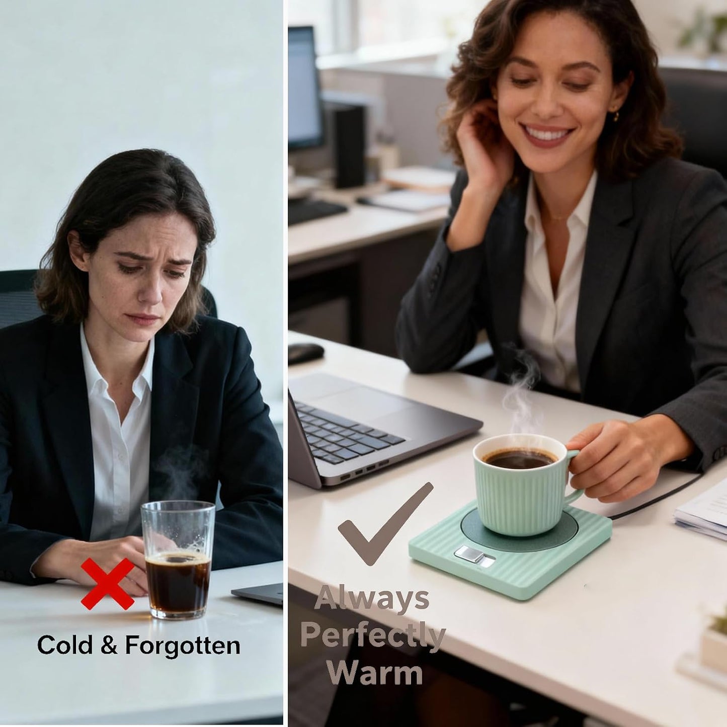 Desk Coffee Mug Warmer for Office: Compatible with All Cup for Career Women | 13W 2-Temp Adjustable Electric Heated Coaster Tea Cup Hot Plate - Gifts for Wife (Wood Grain Color)