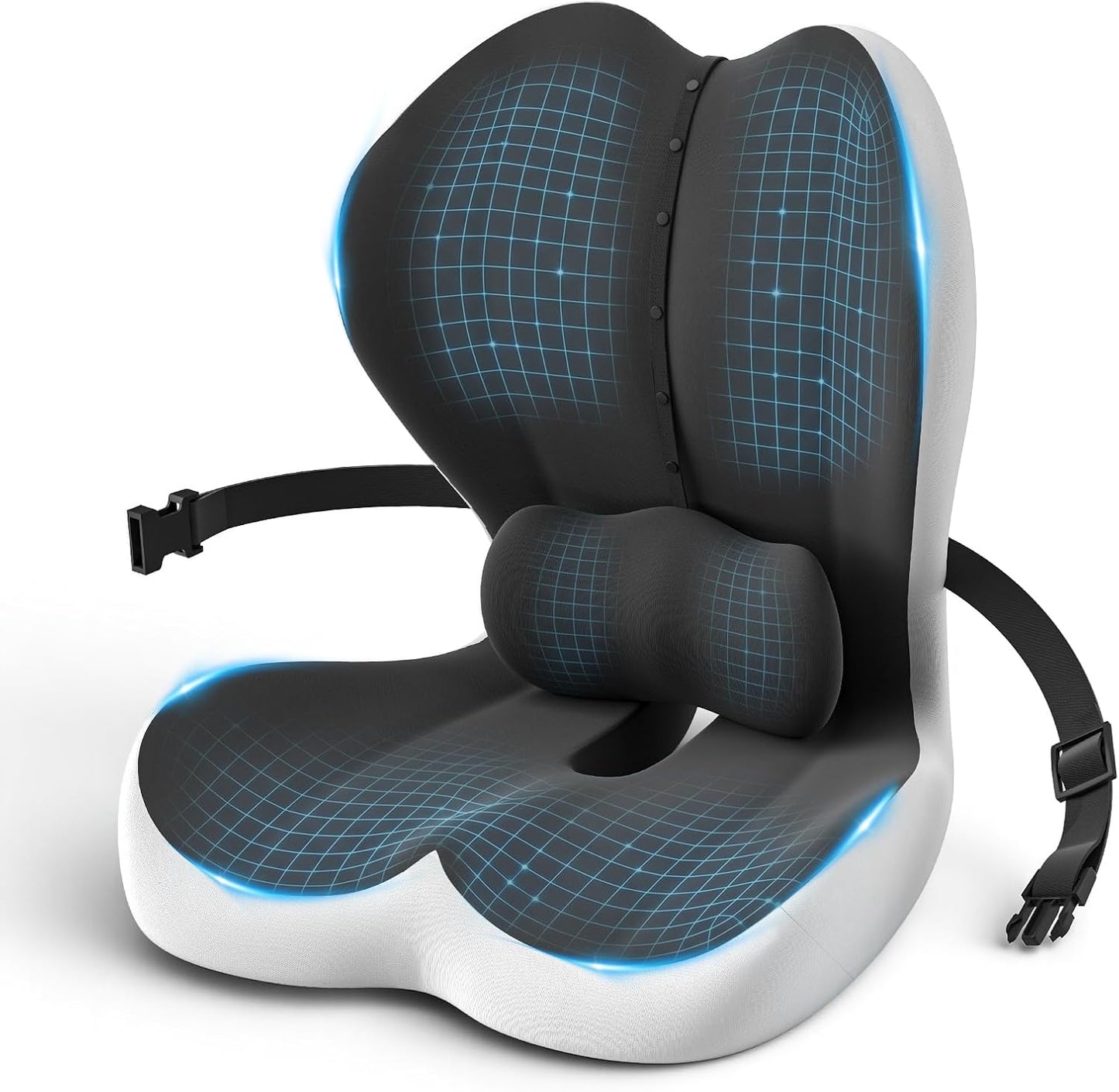 Car Seat Cushion Reducing Sciatica Pressure, Back & Tailbone Comfort | Hollow Design for Coccyx, Double-Sided Anti-Slip, L-Shaped Ergonomic Memory Foam Lumbar Cushion, Suitable for Long Sitting