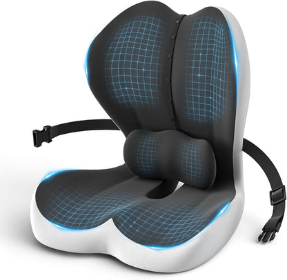 Car Seat Cushion Reducing Sciatica Pressure, Back & Tailbone Comfort | Hollow Design for Coccyx, Double-Sided Anti-Slip, L-Shaped Ergonomic Memory Foam Lumbar Cushion, Suitable for Long Sitting