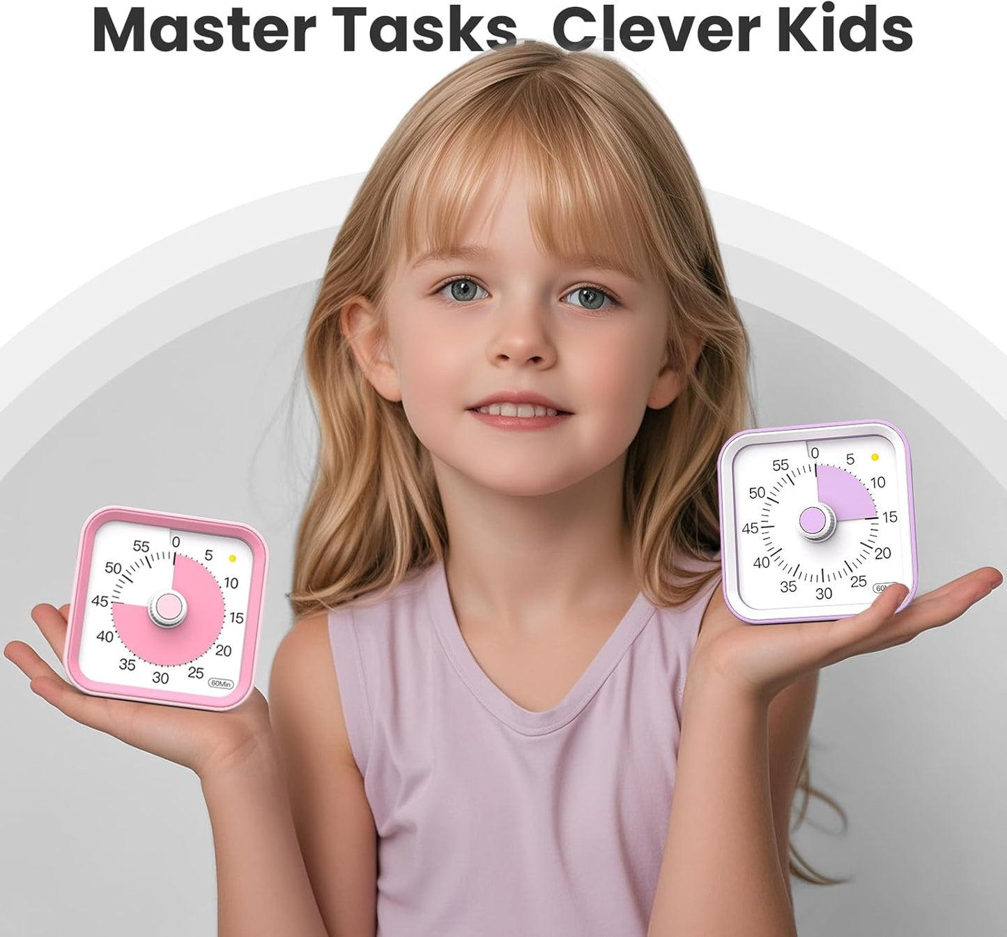 Visual Timer for Kids, Countdown Timer with Pause Function, White | Timer for Kitchen Cooking, Classroom, Study, Toddler, ADHD, Cute Timer Clock, Alarm 3 Volume Levels, Light Indicator
