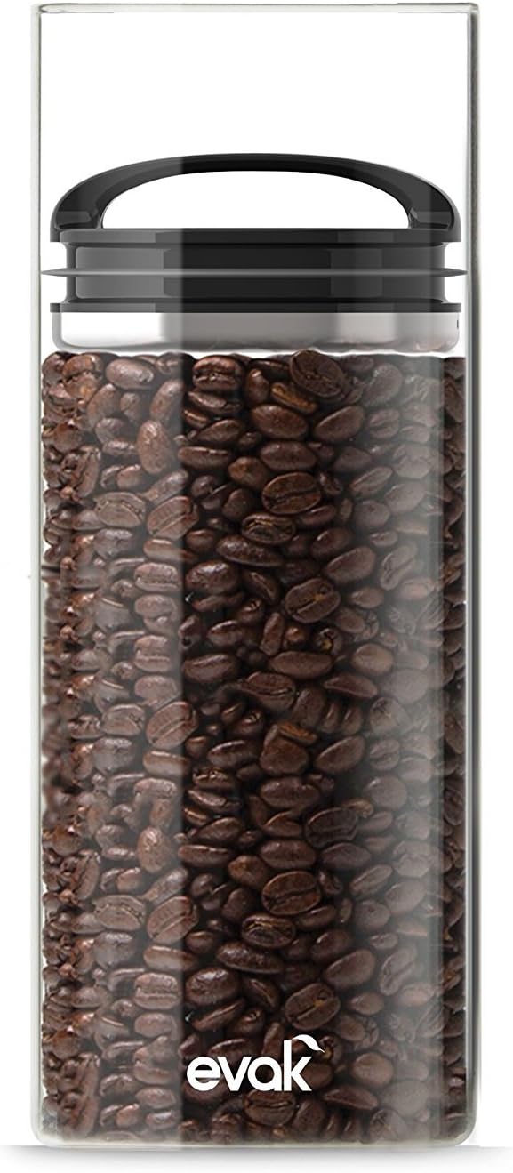 Prepara Evak Compact Glass Food Storage, Small, Black | Borosilicate Glass Container Vacuum Seal Lid & Black Handle, Odor & BPA-Free, Ideal for Coffee, Tea, Pantry Dry Goods