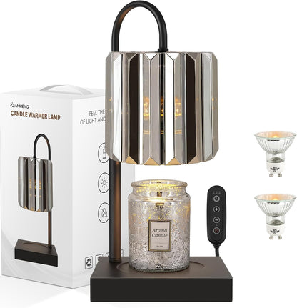 Candle Warmer Lamp with Timer, Electric Candle Warmer for Jar Candles, House Warming Gifts, Modern Home Decor Dimmable Wax Melting Lamp with Large Head, Black, Glass
