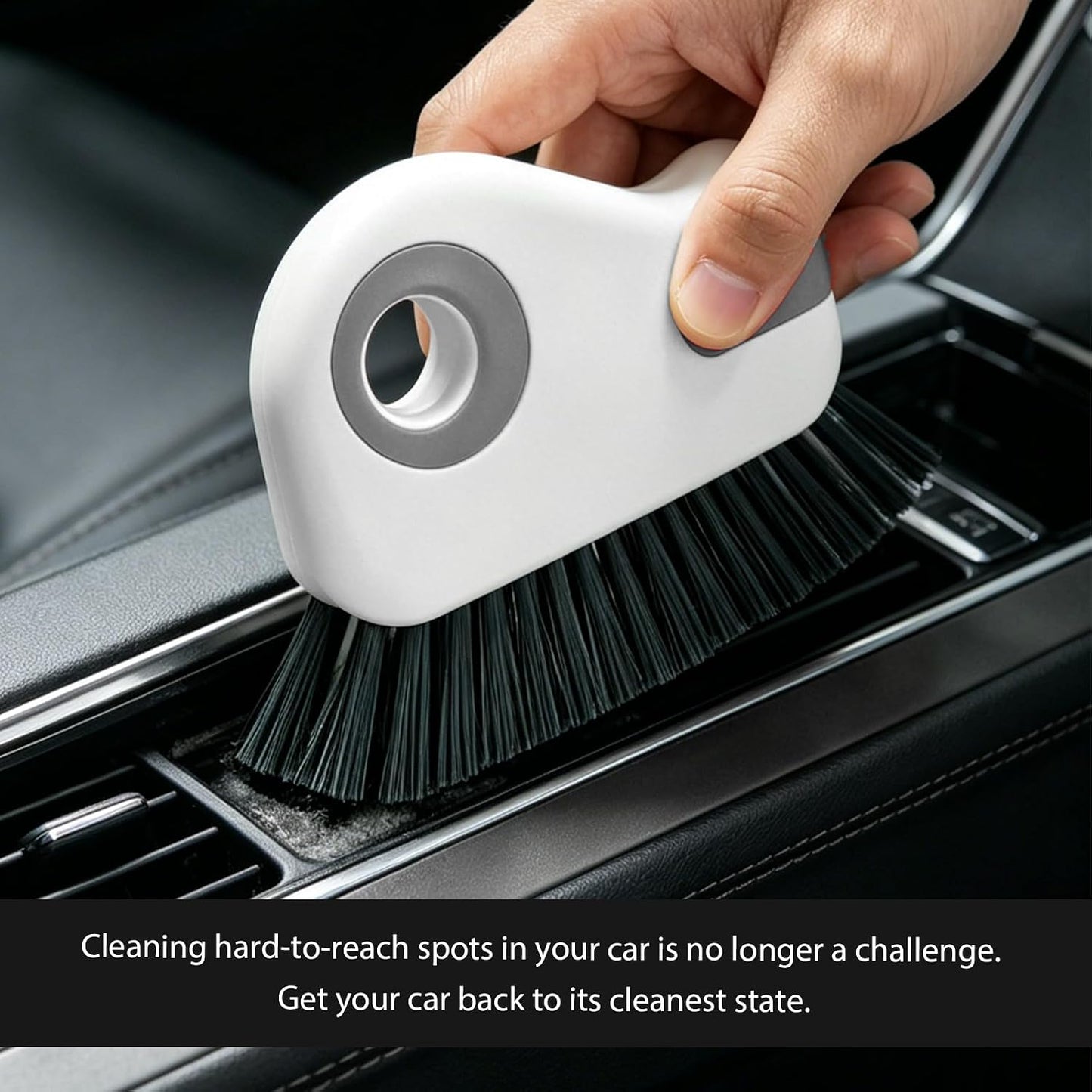 2 in 1 Groove Cleaning Brush, Multifunctional Window Track Cleaner with Hidden Scraper, Hard Bristle Grip Brush Sliding Door Cleaning Tool for Vehicle Home Office (Gray)