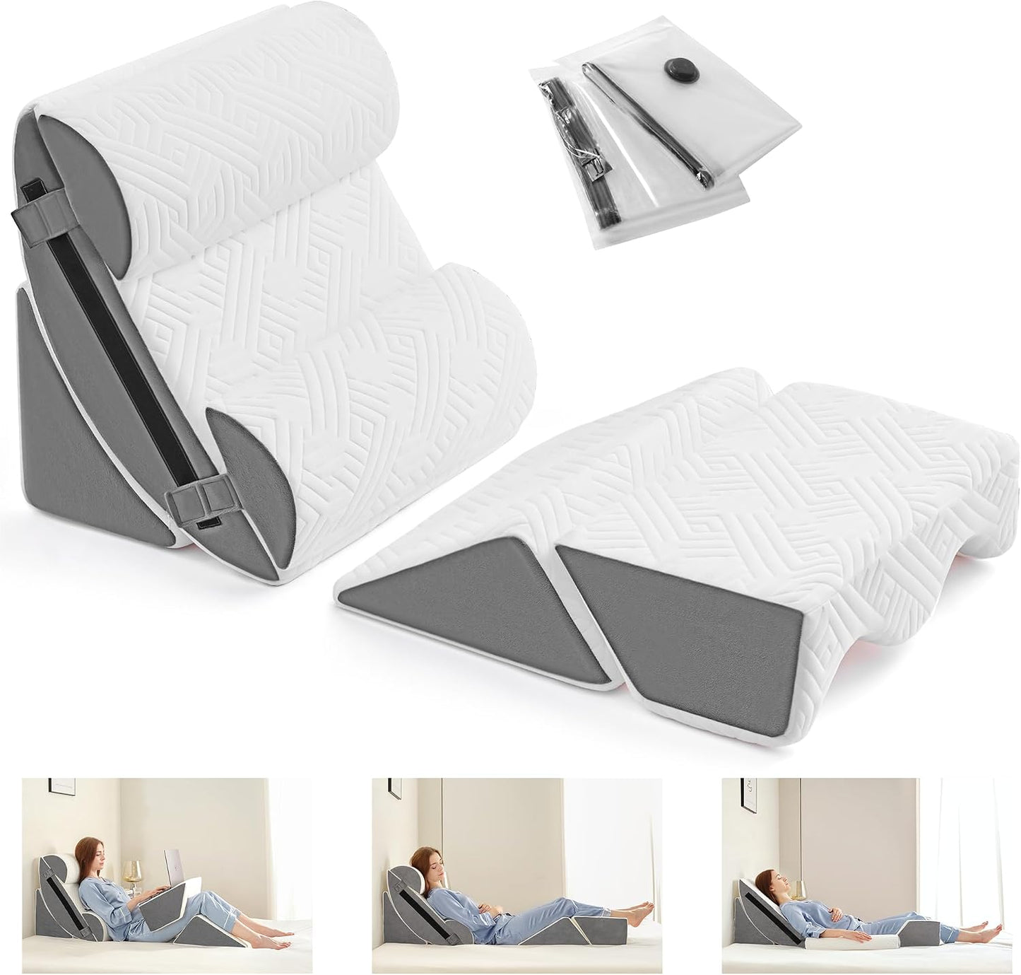 Yojoker 6pcs Orthopedic Bed Wedge Pillow Set for Sleeping, Post Surgery Foam for Body, Back and Leg Pain Relief Comfortable & Adjustable Support Pillows-Anti Snoring, Heartburn