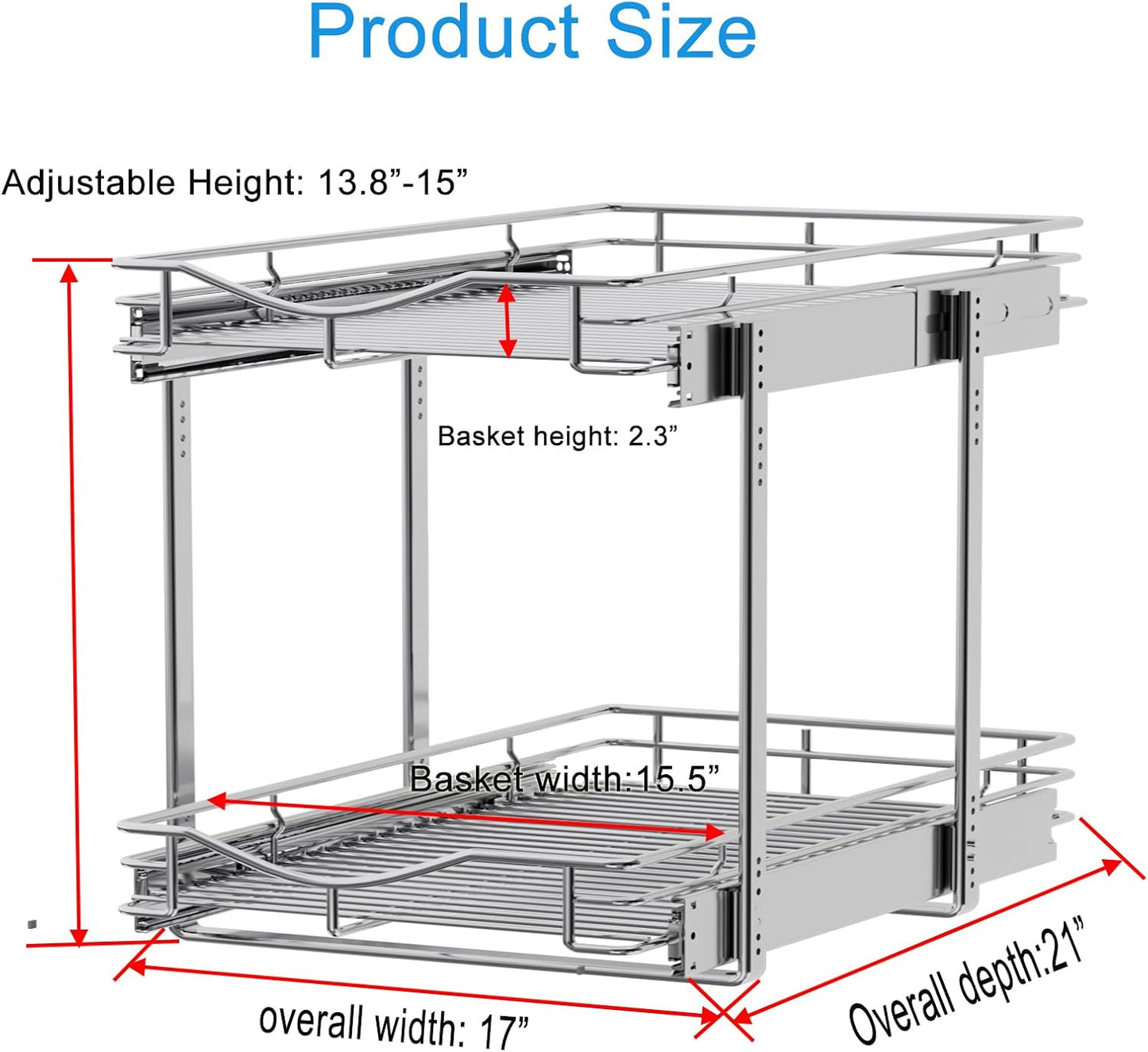 DINDON 2 Tier Pull Out Cabinet Organizer (20" W X 21" D), Double Tier Wire Basket Slide Out Shelf Storage for Kitchen Base Cabinet Organization for Kitchen, Pantry, Bathroom, Chrome
