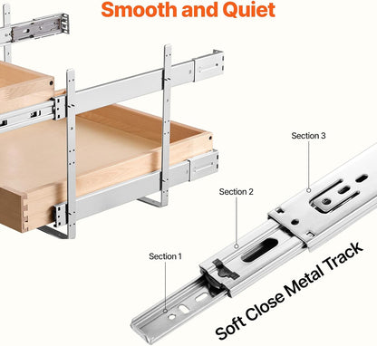 VEVOR Pull Out Cabinet Organizer, 14"W x 21"D Cabinet Drawer, Soft Close Slide out Shelf, Heavy-Duty Sliding Wood Drawer, Bottom Mount Size（14.5"W x 23"D）and Side Mount Size（15"W x 23"D） | Heavy-Duty Sliding Shelf with Bottom or Side Mounting for
