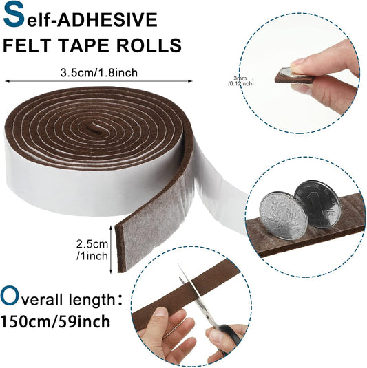 Shappy 2 Pcs Felt Strips with Adhesive Backing Felt Tape Roll Non Slip | 120 x 1 x 0.12 Inch,Linen,Self Adhesive,Cuttable Furniture Pads,for Protecting,Hardwood,Floors,Chairs,Wall