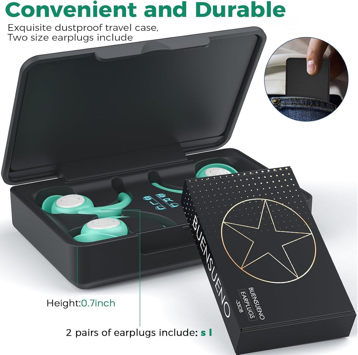 Noise Cancelling Ear Plugs for Sleeping - BUENSUENO 2 Pairs Reusable Washable Silicone Earplugs with Travel Case for Sleep, Work, Swimming, Sound Blocking Sleeping, Concert (HM Orange) (Light Green)