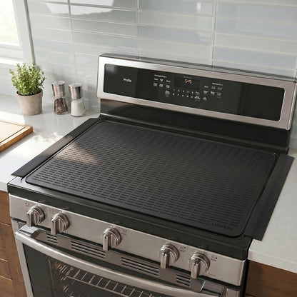 Silicone Stove Gap Covers with Stainless Steel, Oven Gap Filler Seals Gaps Between Stovetop and Counter, Stove Gap Guards Range Trim Kit, Easy to Clean Stove Gap Guard (Black 2 Pack,25")