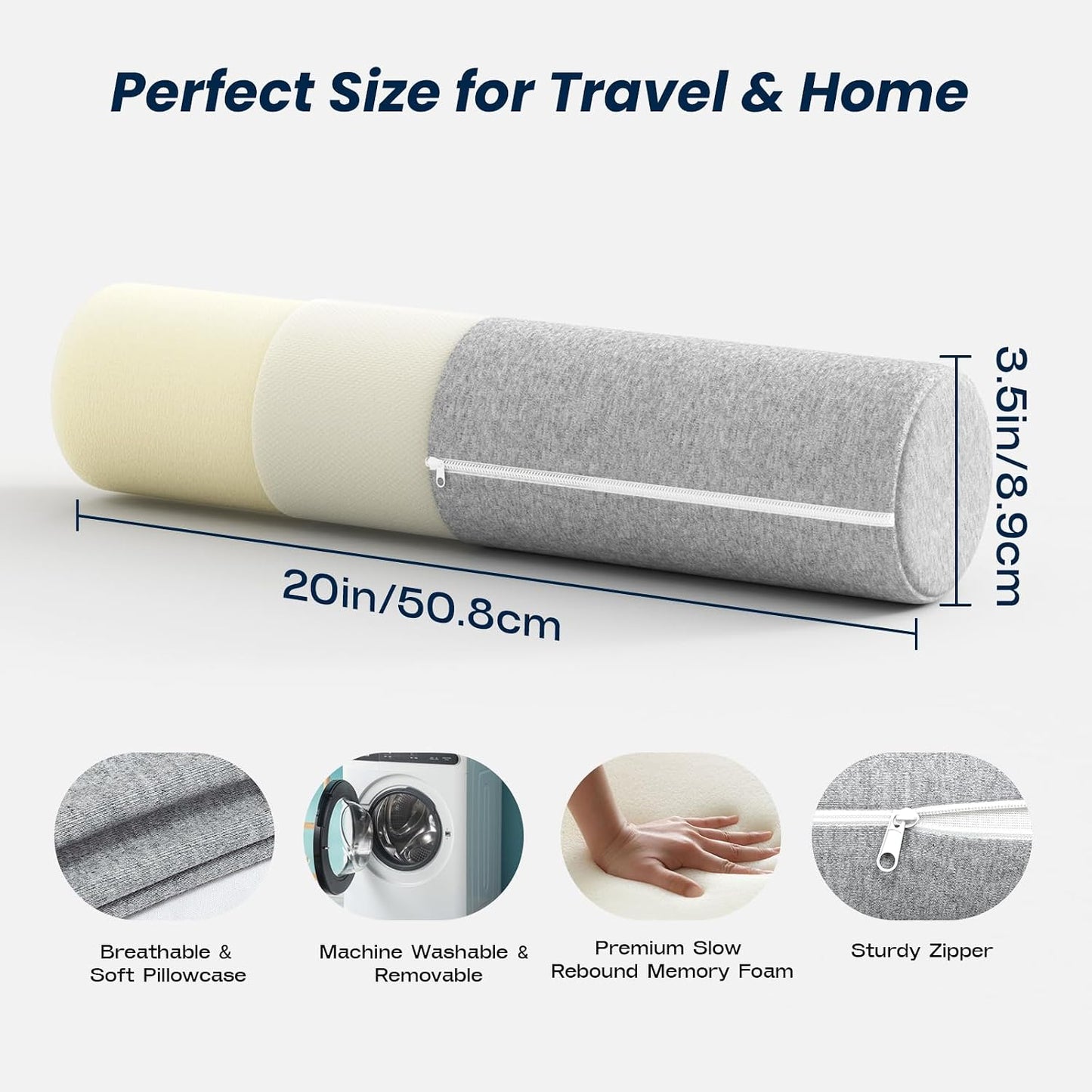 Neck Roll Pillow for Neck Pain Relief - Memory Foam Neck Support Pillow for Bed | Round Neck Pillow for Sleeping, 15.7 * 6 * 6 inch (Cool-Blue)