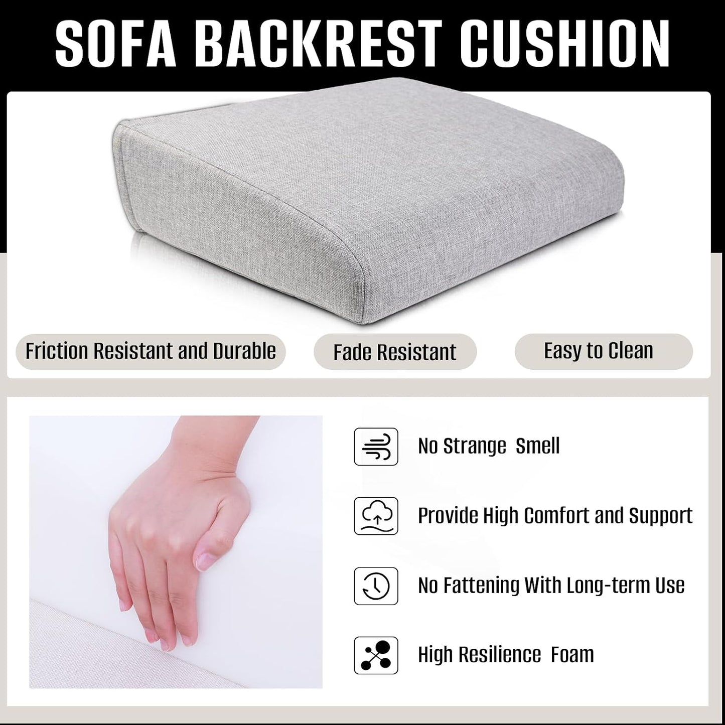 Couch Back Cushions Pillows, Wedge Pillow for Couch & Bed, Back Lumbar Support Pillow, High-Density Foam Backrest Cushion with Linen Cover for Back Pain Relief