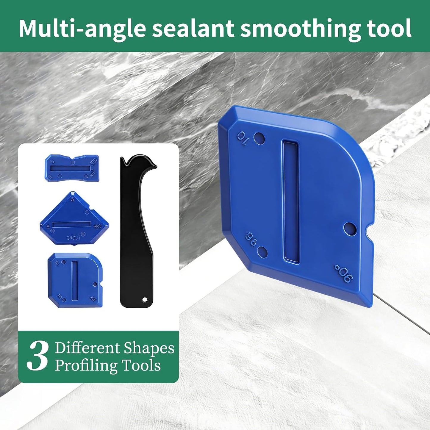 6 in 1 Caulking Tool & Caulk Remover Tool Kit with Dual-End Multi-Function Handle – Grout Removal Tool & Scraper for Bathroom, Kitchen, Tile Sealing