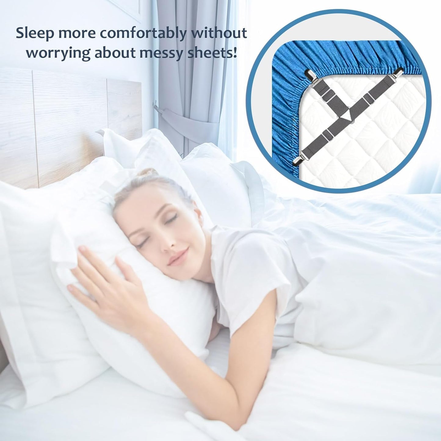 Bed Sheet Straps, Easy to Install Sheet Straps, Fitted Sheet Clips, Adjustable Sheet Fasteners, Say Goodbye to The Messy Sheets (Gray-4 Pcs)